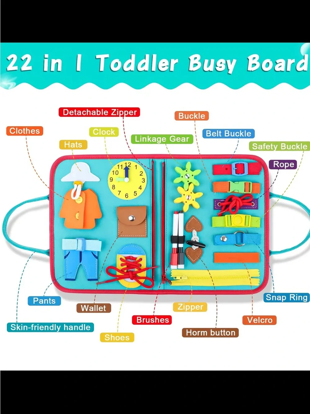 Montessori Busy Board Educational Activity Book Tote Interactive Learning Set